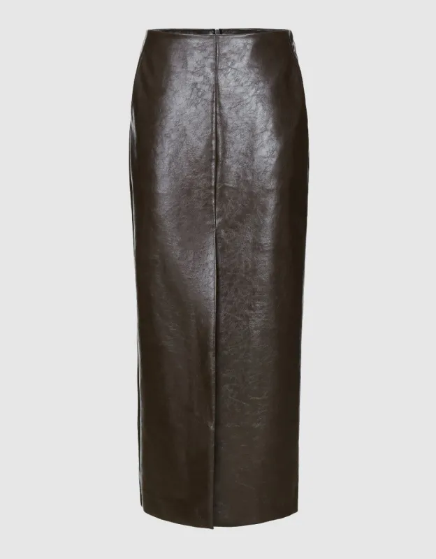 Vegan Leather Midi Straight Skirt sold by Urban Revivo
