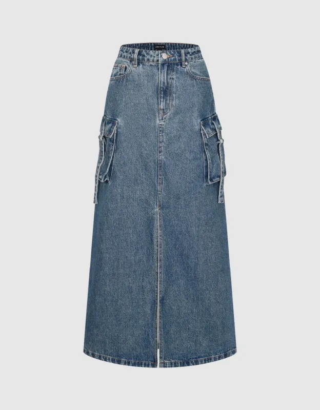 Maxi Straight Denim Skirt sold by Urban Revivo