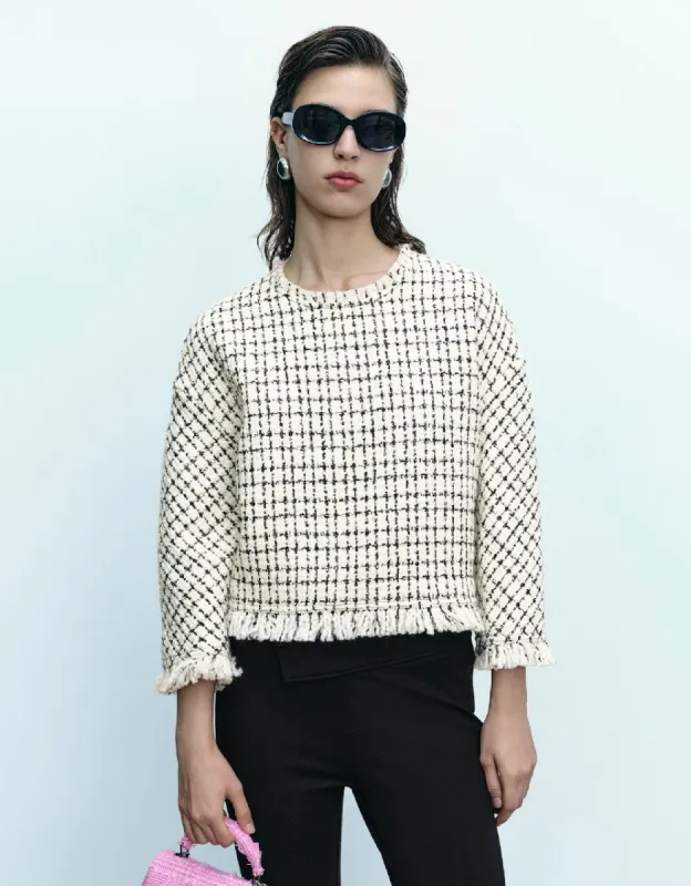 Tweed Raw Hem Overhead Shirt made by Urban Revivo