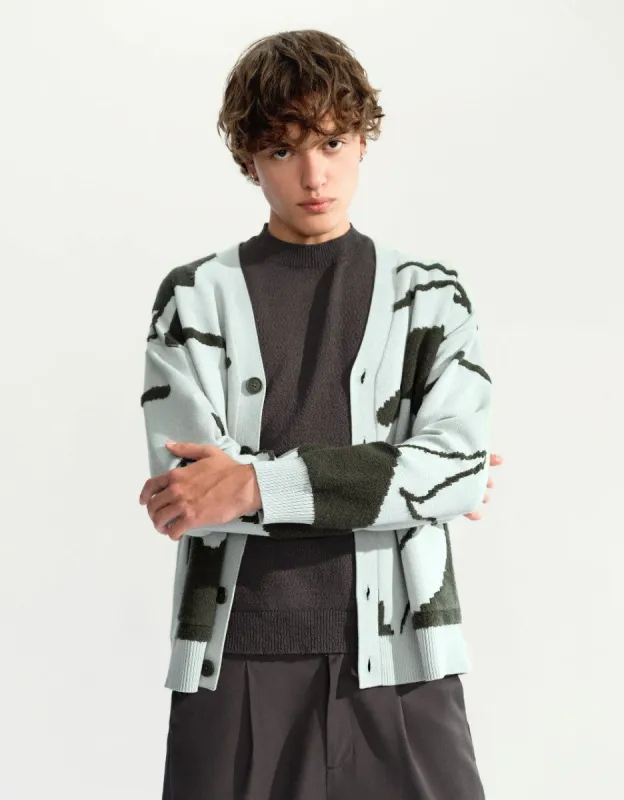 Printed Knitted Cardigan With Patch Pockets sold by Urban Revivo