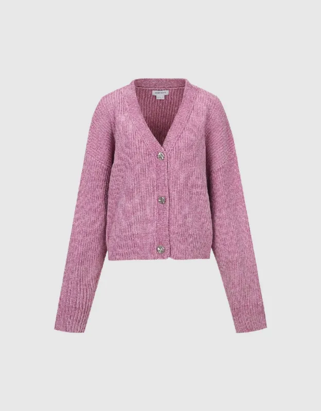 Drop Shoulder Sleeve V-Neck Knitted Cardigan sold by Urban Revivo