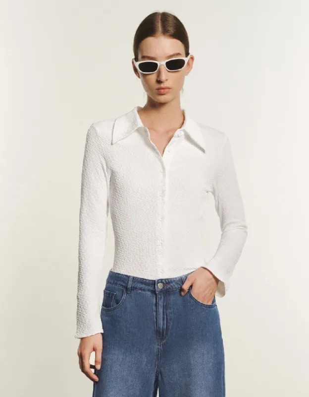 Button Up Straight Lapel Shirt sold by Urban Revivo