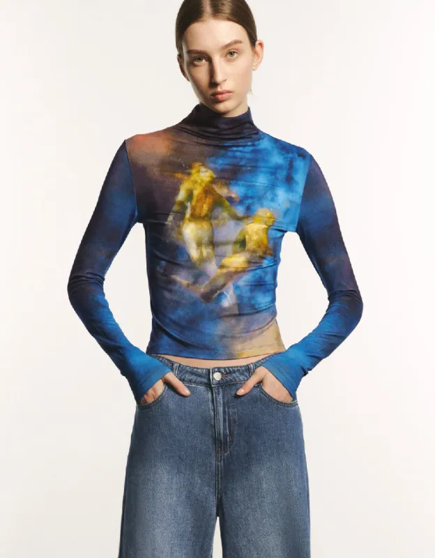 Turtle Neck Printed Knitted T-Shirt sold by Urban Revivo