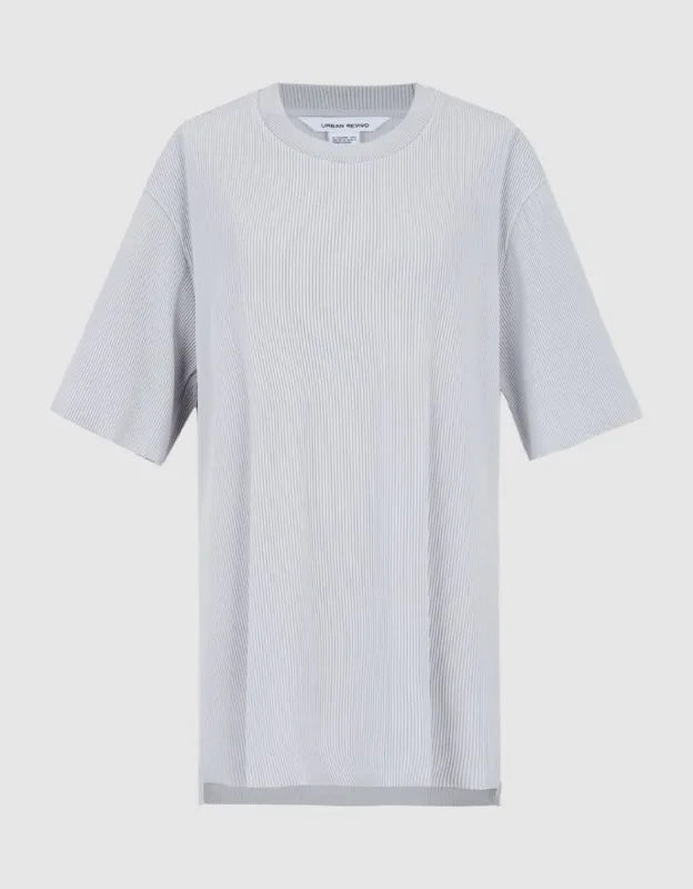 Slit Hem Textured T-Shirt sold by Urban Revivo