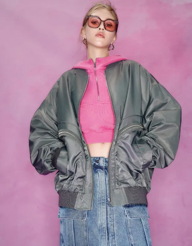 Zipper Front Balloon Jacket sold by Urban Revivo