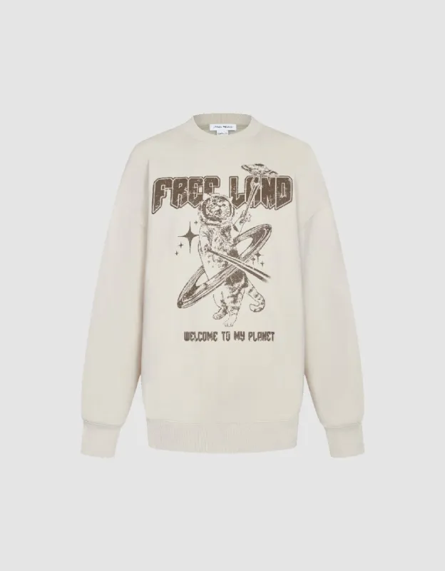 Printed Crew Neck Loose Sweatshirt sold by Urban Revivo
