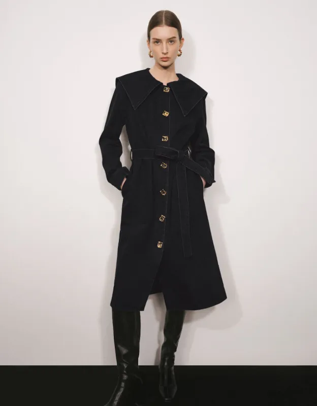 Square Buttons Denim Coat With Belt made by Urban Revivo