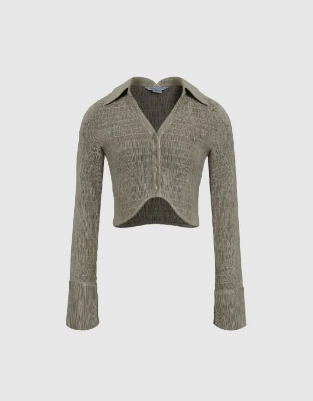 Textured Button Up V-Neck Shirt sold by Urban Revivo