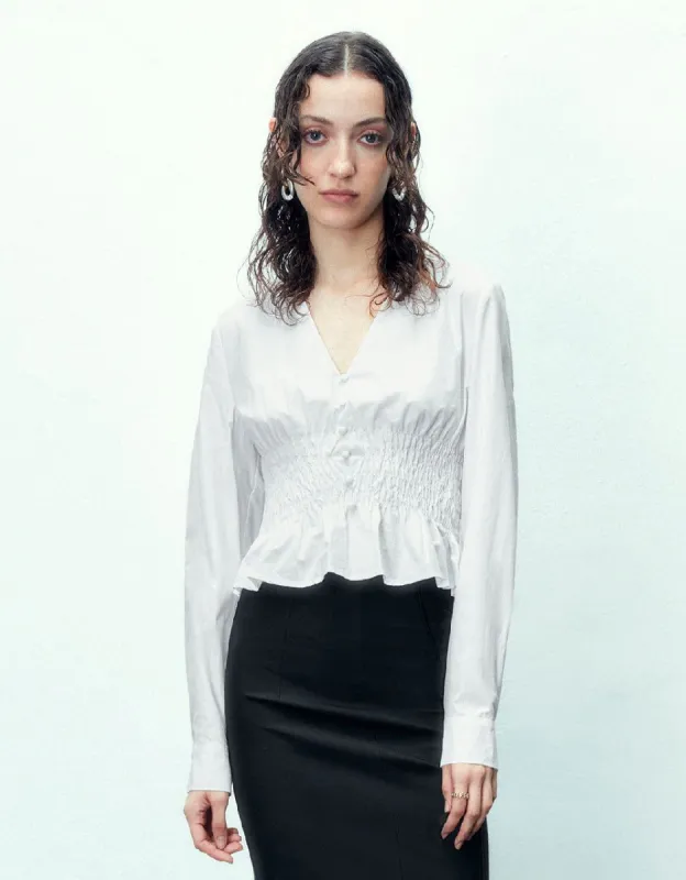 Raglan Sleeve Skater V-Neck Blouse made by Urban Revivo