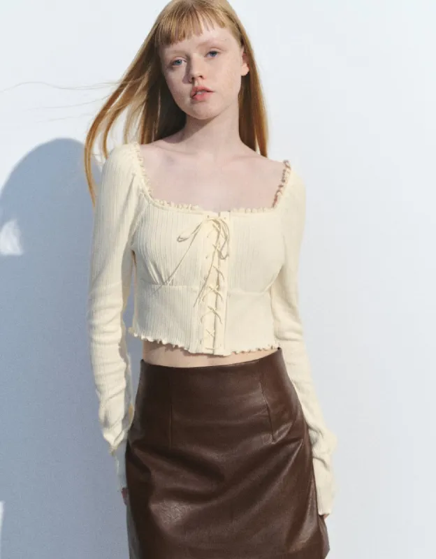 Lace Up Front Skinny T-Shirt sold by Urban Revivo