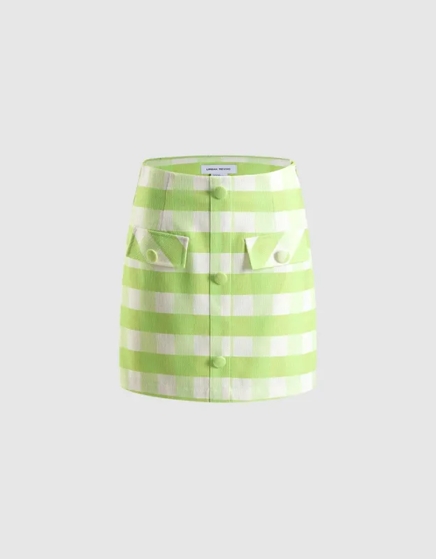 Plaid Button Front Skirt sold by Urban Revivo