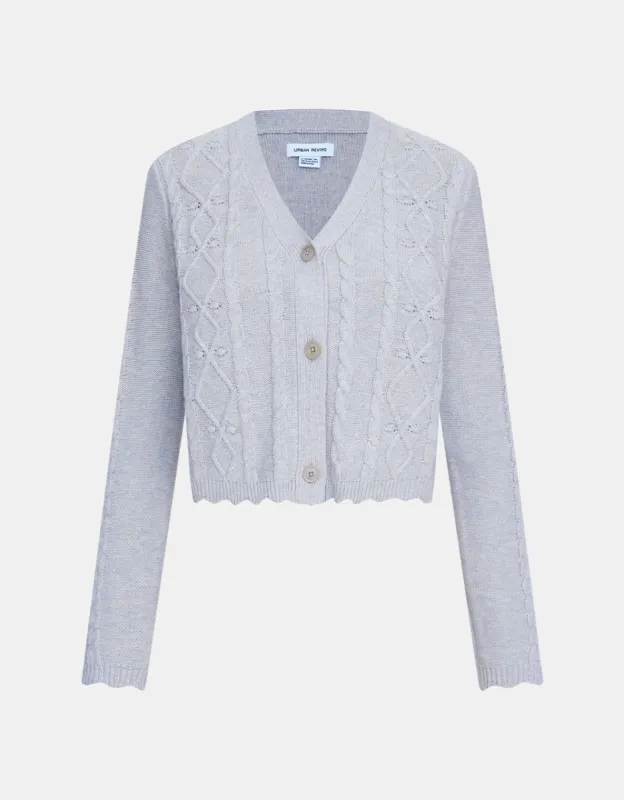 Wave Trim Cable Knit Cardigan sold by Urban Revivo