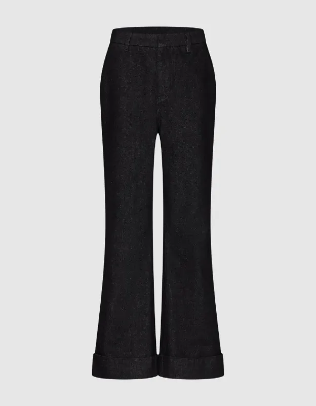 Rolled Up Hem Wide-Leg Jeans sold by Urban Revivo