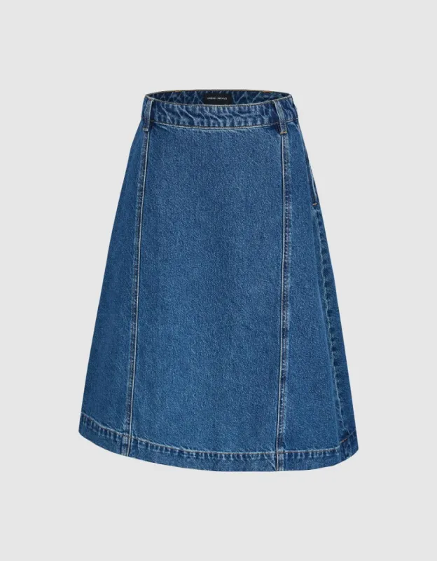 Midi A-Line Denim Skirt sold by Urban Revivo