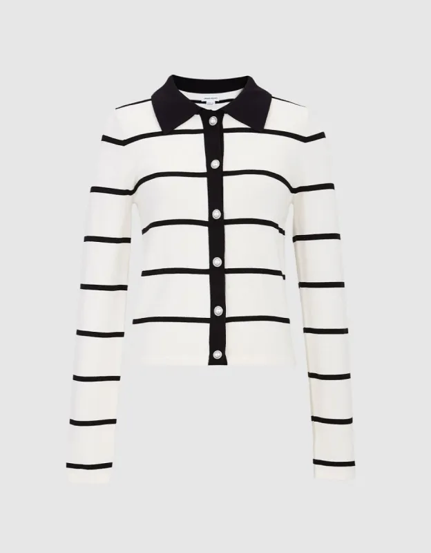 Contrast Trim Striped Button Up Cardigan sold by Urban Revivo