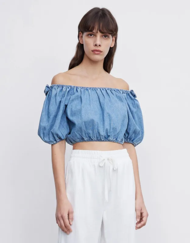 Bow Detail Cropped Denim Top made by Urban Revivo