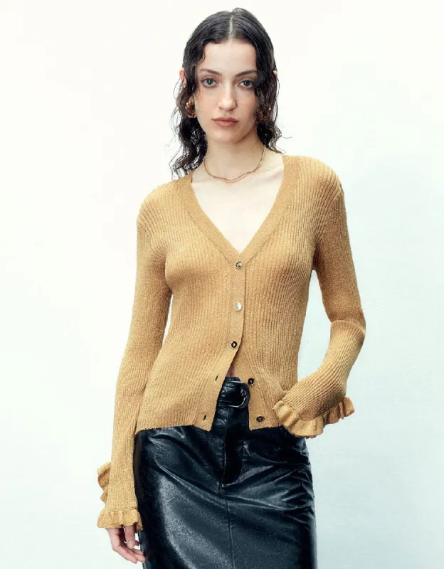 Flare Sleeve V-Neck Knitted Cardigan sold by Urban Revivo