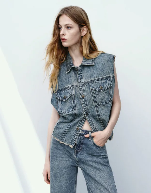 Raw Hem Denim Waistcoat made by Urban Revivo