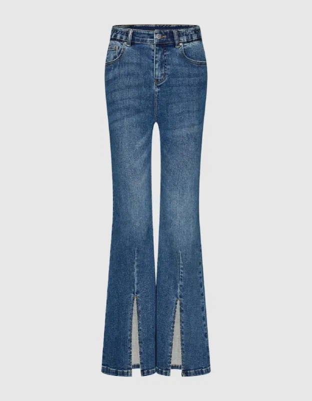 Split Hem Flare Jeans sold by Urban Revivo