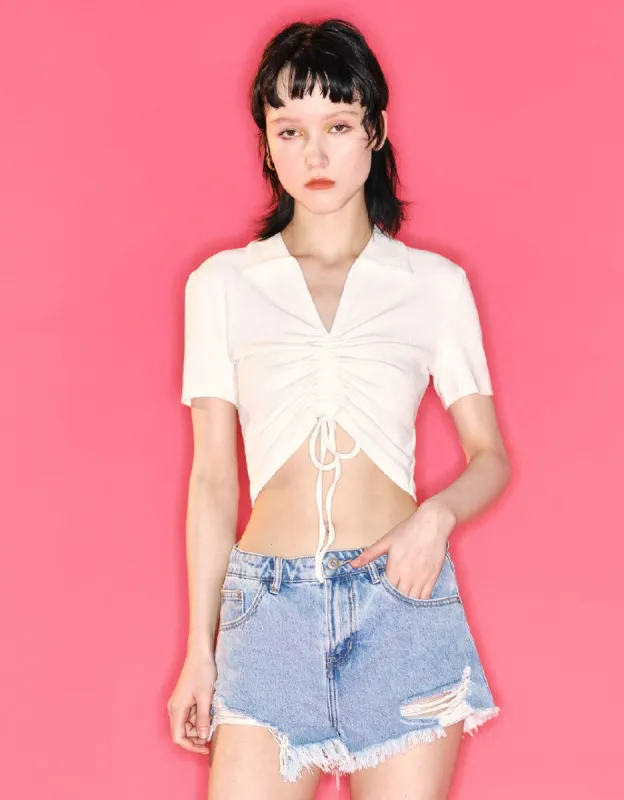 Lace Up Front Knitted T-Shirt sold by Urban Revivo