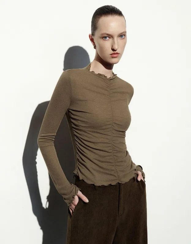 Ruched Stand Collar Skinny Knitted T-Shirt sold by Urban Revivo