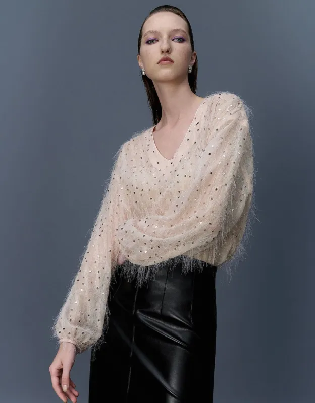 Rhinestone Décor V-Neck Overhead Shirt sold by Urban Revivo