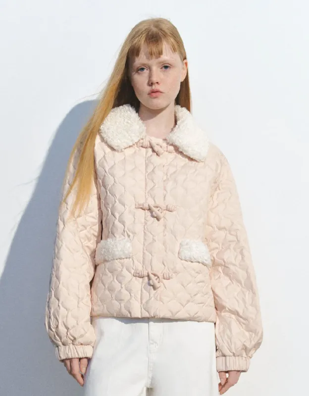Embossed Down Jacket With Furry Collar sold by Urban Revivo