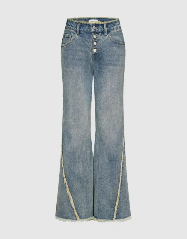 Raw Hem Flare Jeans sold by Urban Revivo