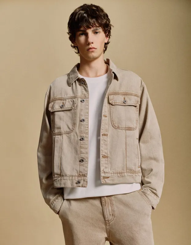 Button Up Straight Denim Jacket sold by Urban Revivo