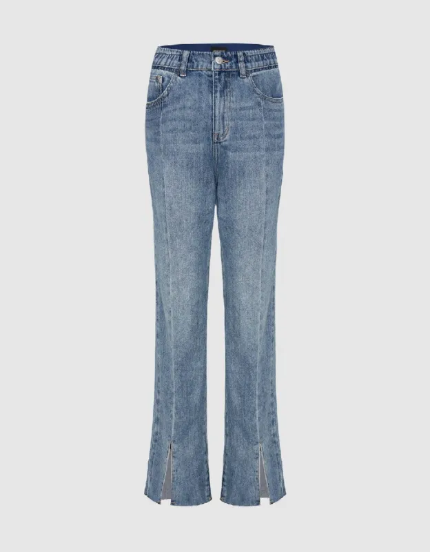 Split Hem Straight Jeans sold by Urban Revivo