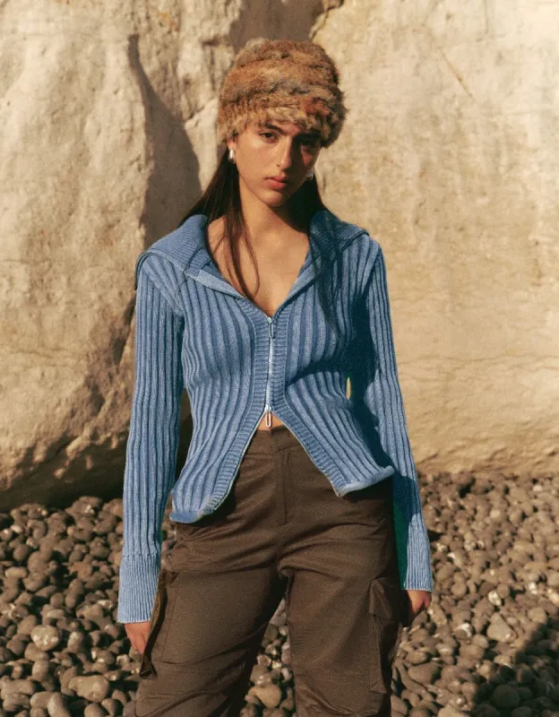 Zipper Front Skinny Knitted Cardigan sold by Urban Revivo