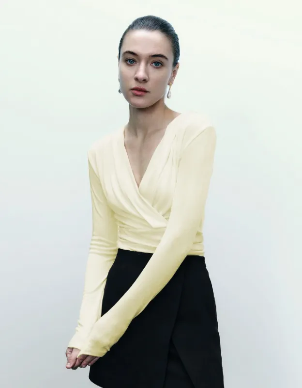 Surplice Front V-Neck Skinny T-Shirt made by Urban Revivo