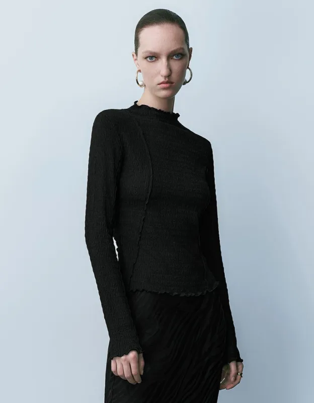 Frill Trim Knitted Skinny T-Shirt sold by Urban Revivo