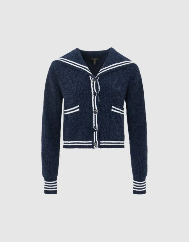 Sailor Collar Neck Knitted Cardigan sold by Urban Revivo