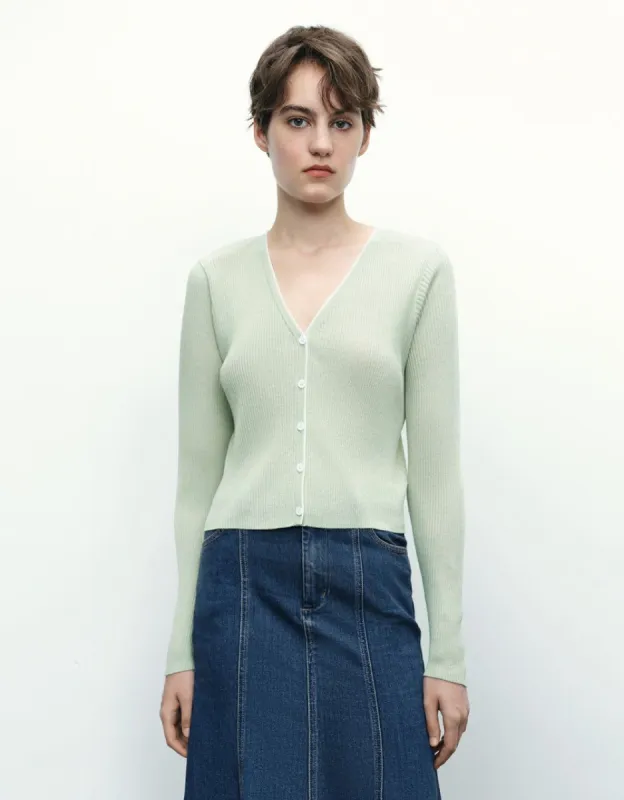 V-Neck Rib Knitted Cardigan sold by Urban Revivo