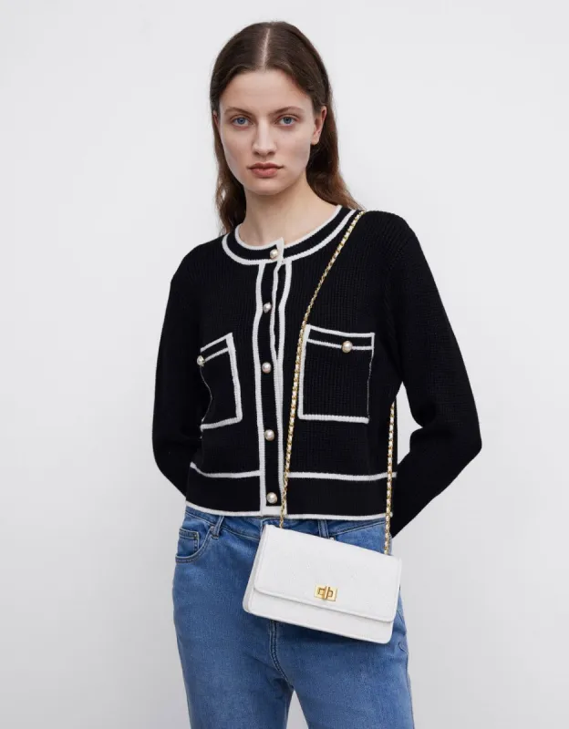 Contrast Trim Tweed Cardigan sold by Urban Revivo