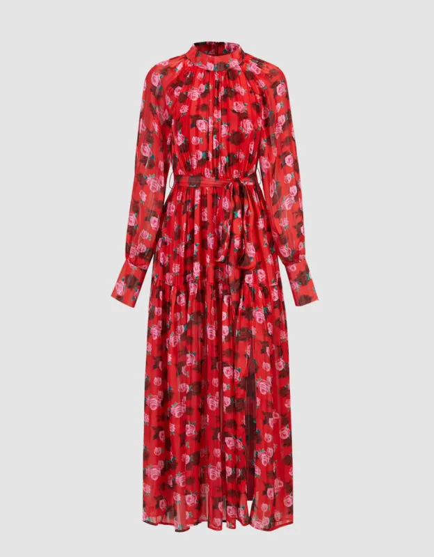 Floral Print Belted Maxi Chiffon Dress sold by Urban Revivo