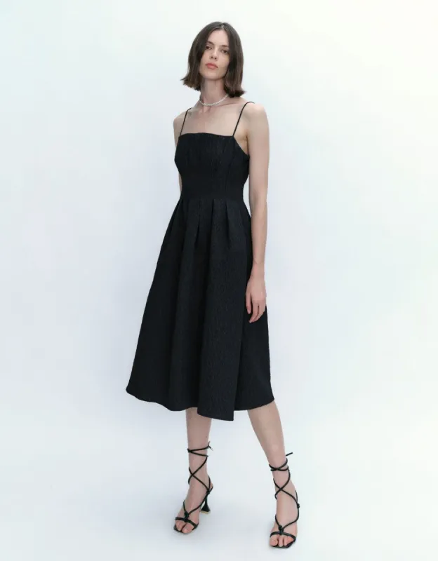 Pleated Square-cut Collar A-Line Dress sold by Urban Revivo