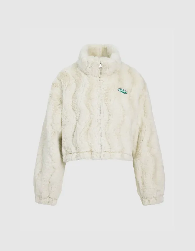 Stand Collar Faux Fur Coat sold by Urban Revivo