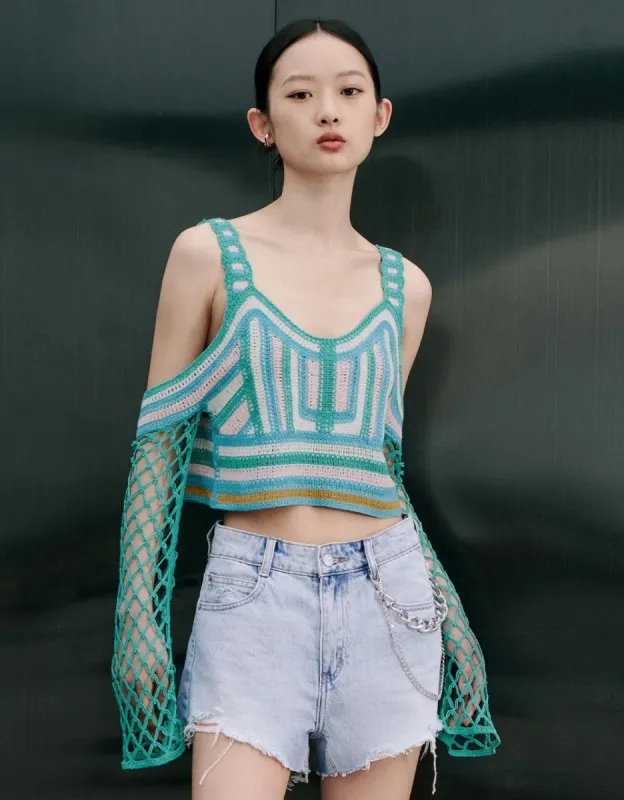 Cold Shoulder Pointelle Knitted T-Shirt sold by Urban Revivo