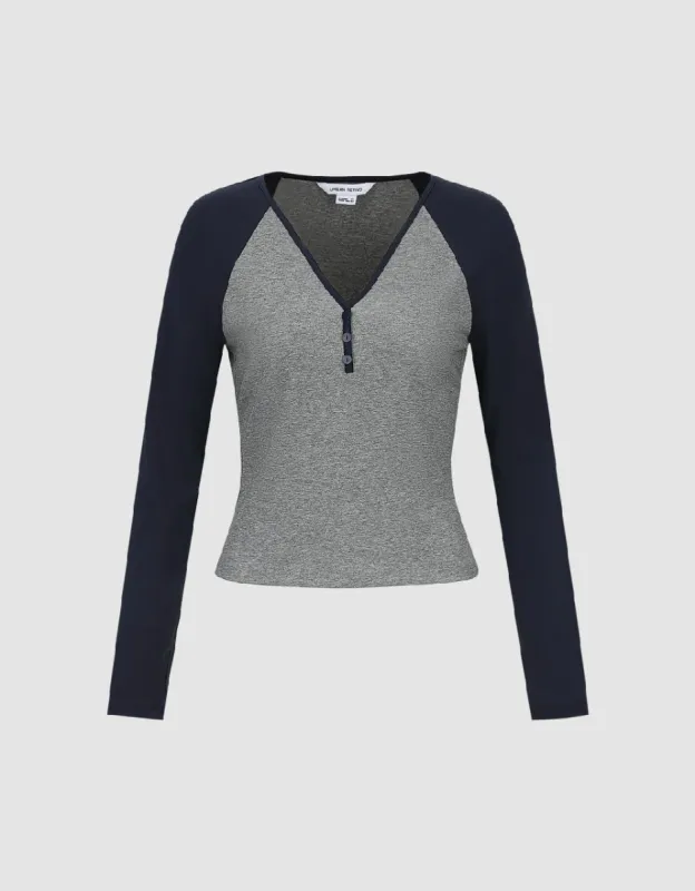 Raglan Sleeve V-Neck Skinny T-Shirt sold by Urban Revivo