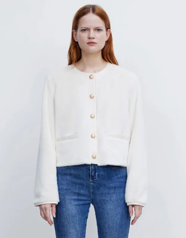 Crew Neck Faux Fur Coat sold by Urban Revivo