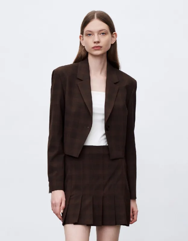 Cropped Plaid Blazer sold by Urban Revivo