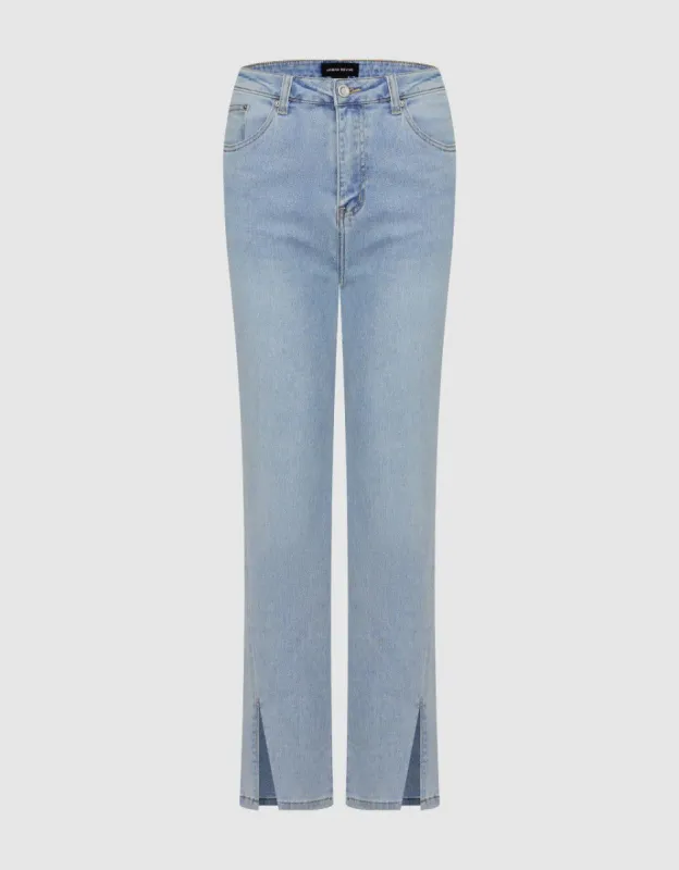 Split Hem Straight Jeans sold by Urban Revivo
