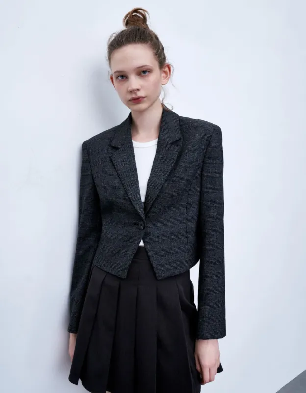 Cropped Plaid Blazer sold by Urban Revivo