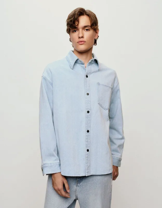 Press Button Loose Denim Shirt sold by Urban Revivo
