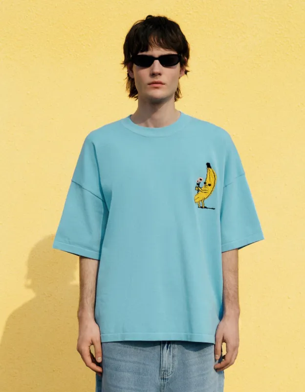 Banana Embroidered Crew Neck Knitted T-Shirt sold by Urban Revivo