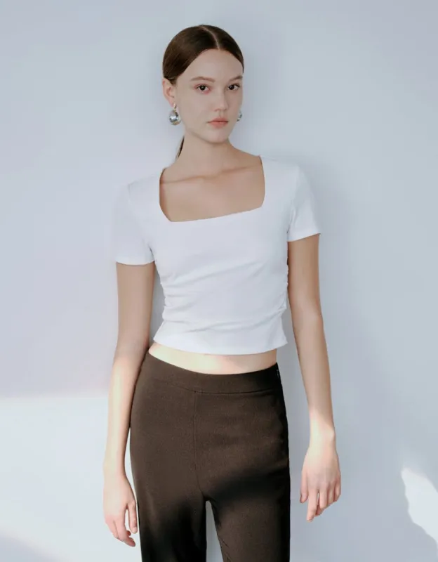 Square-Cut Collar Skinny T-Shirt sold by Urban Revivo