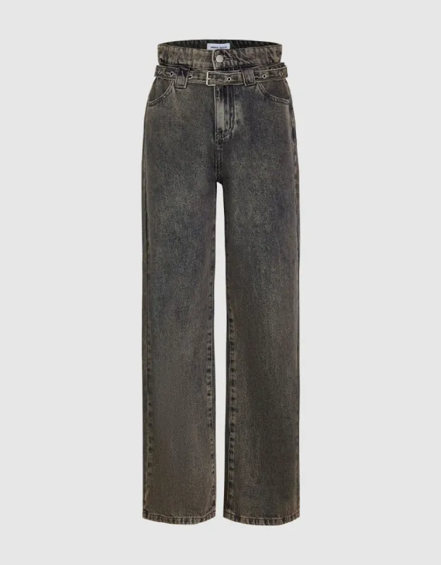 Wide-Leg Jeans With Belt sold by Urban Revivo