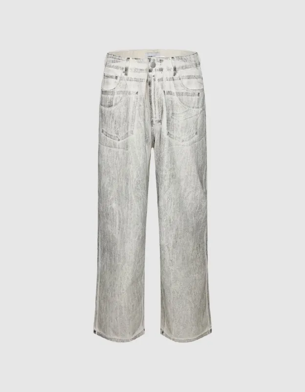 Printed Straight Jeans sold by Urban Revivo